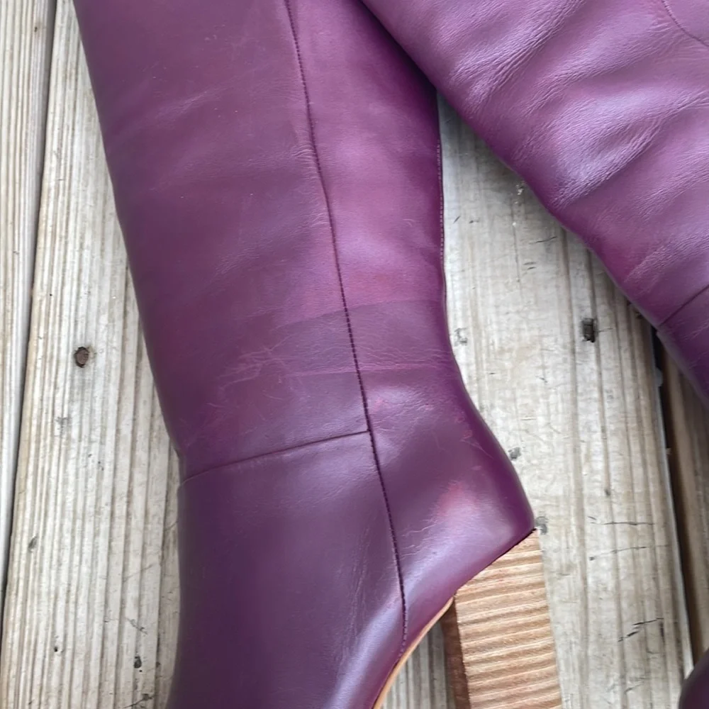 NIB- Kate Spade Saturday Burgundy Leather Knee High Block Heel Boots size 7.5